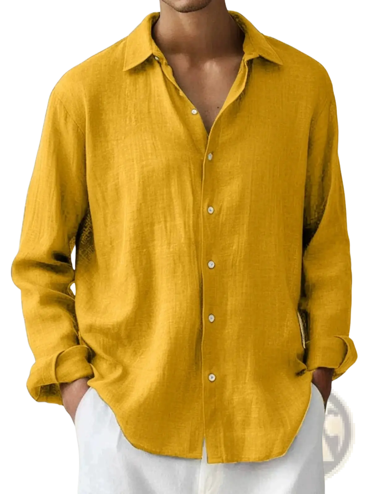 Men's Slim Fit Digital Print Linen Blend Casual Shirt