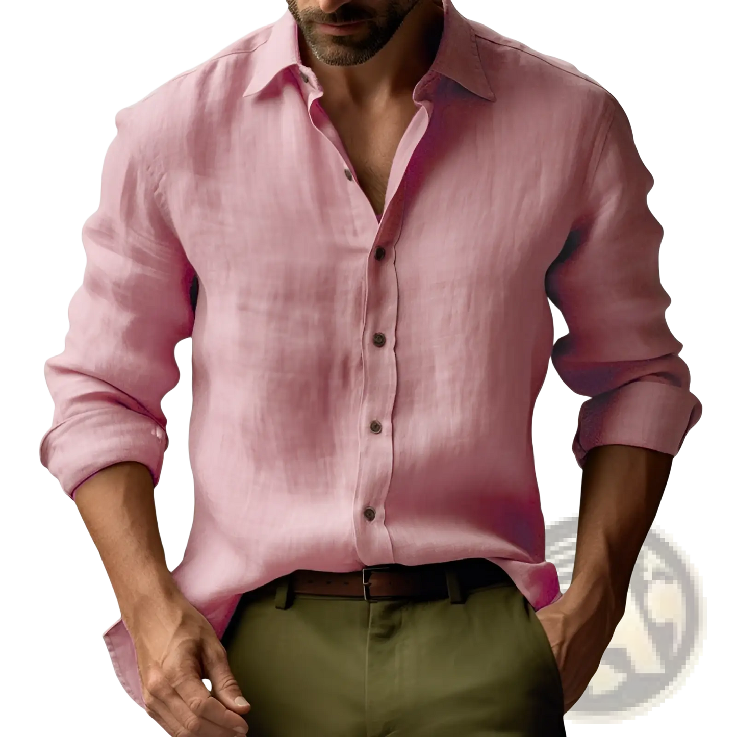 Men's Slim Fit Digital Print Linen Blend Casual Shirt