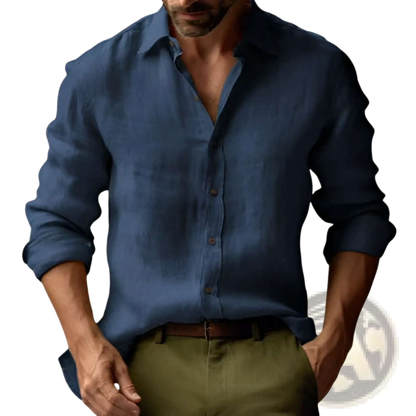 Men's Slim Fit Digital Print Linen Blend Casual Shirt
