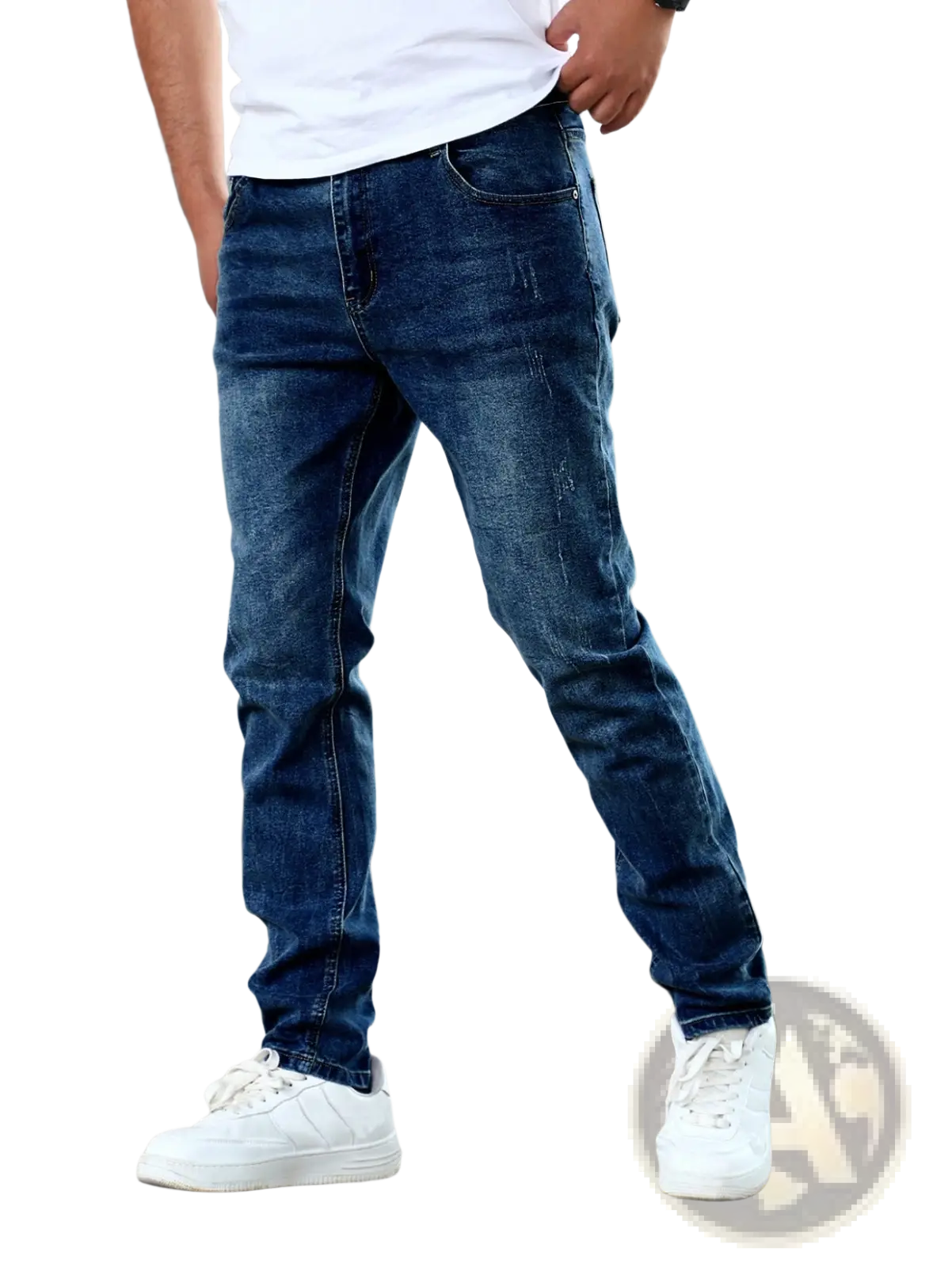 Men's Slim Fit Distressed Dark Wash Denim Jeans