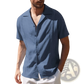 Men's Slim Fit Embroidered Linen Short Sleeve Shirt