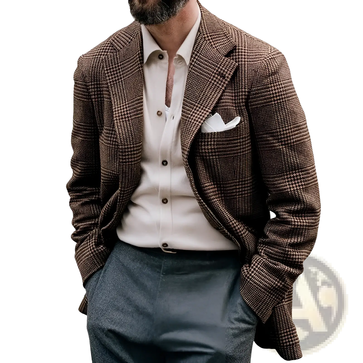 Men's Slim Fit Houndstooth Double Breasted Wool Blazer