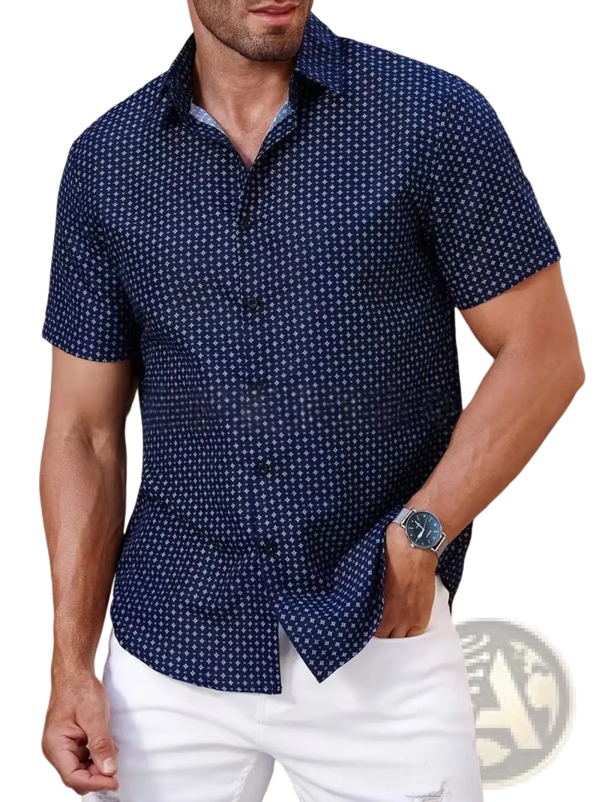 Men's Slim Fit Korean Style Short Sleeve Printed Summer Shirt