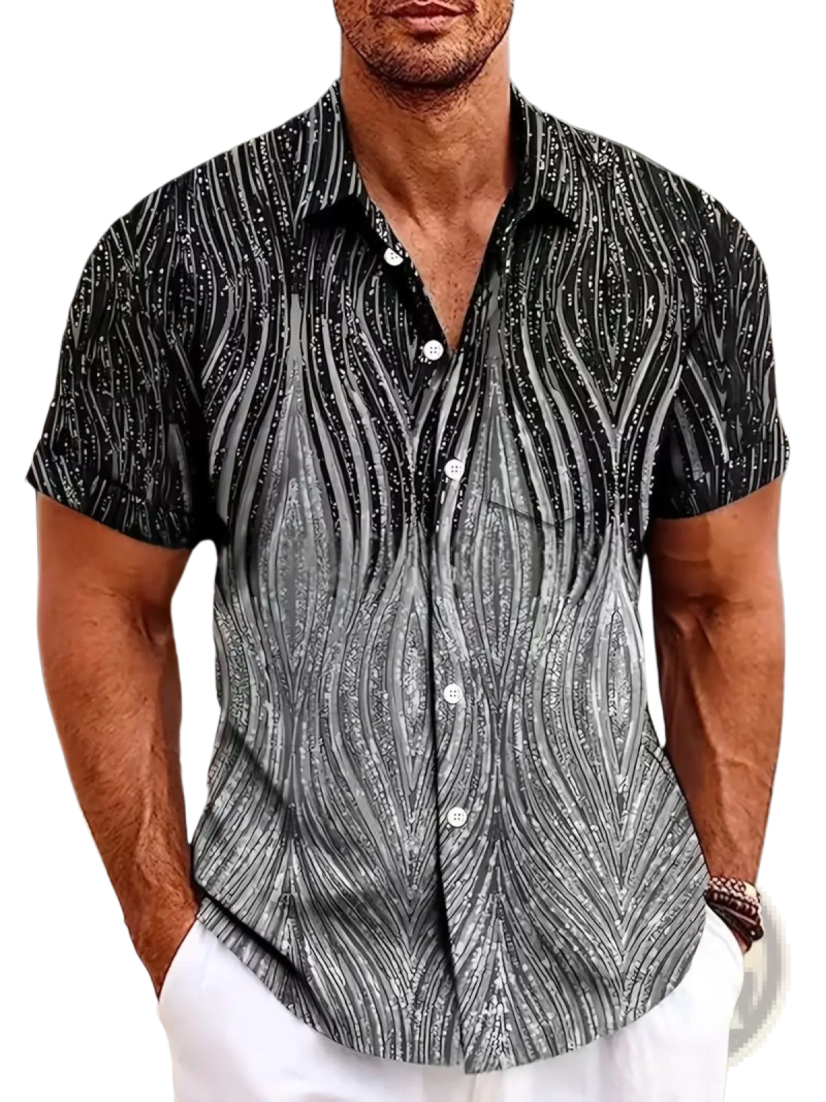 Men's Slim Fit Korean Style Short Sleeve Printed Summer Shirt