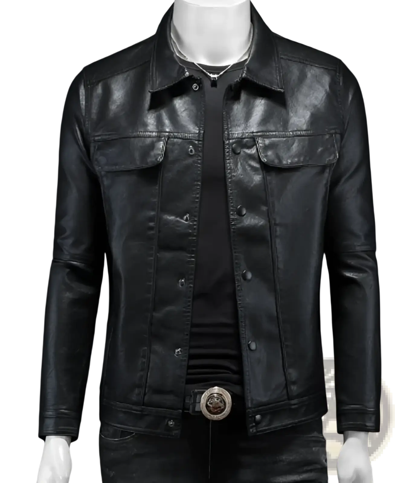 Men's Slim Fit Leather Denim Style Utility Jacket