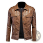 Men's Slim Fit Leather Denim Style Utility Jacket