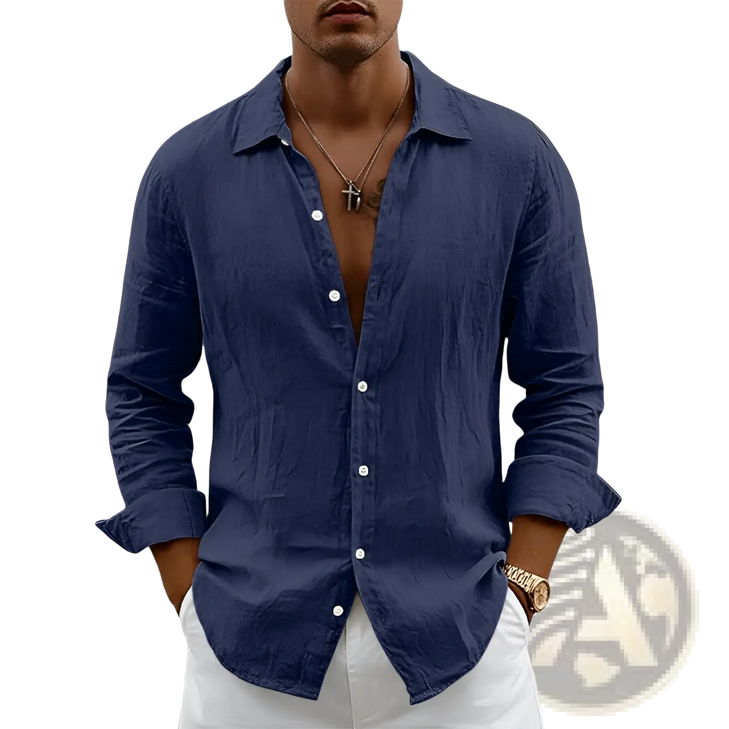 Men's Slim Fit Linen Blend Long Sleeve Casual Shirt