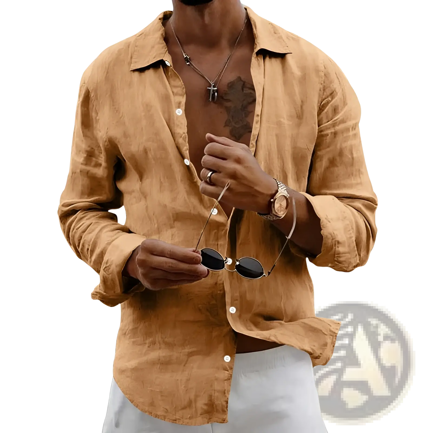 Men's Slim Fit Linen Blend Long Sleeve Casual Shirt
