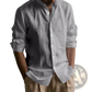 Men's Slim Fit Linen Blend Stand Collar Long Sleeve Shirt