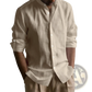 Men's Slim Fit Linen Blend Stand Collar Long Sleeve Shirt