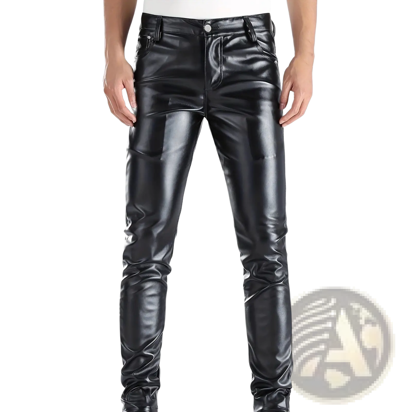 Men's Slim Fit Metallic and Matte Faux Leather Pants