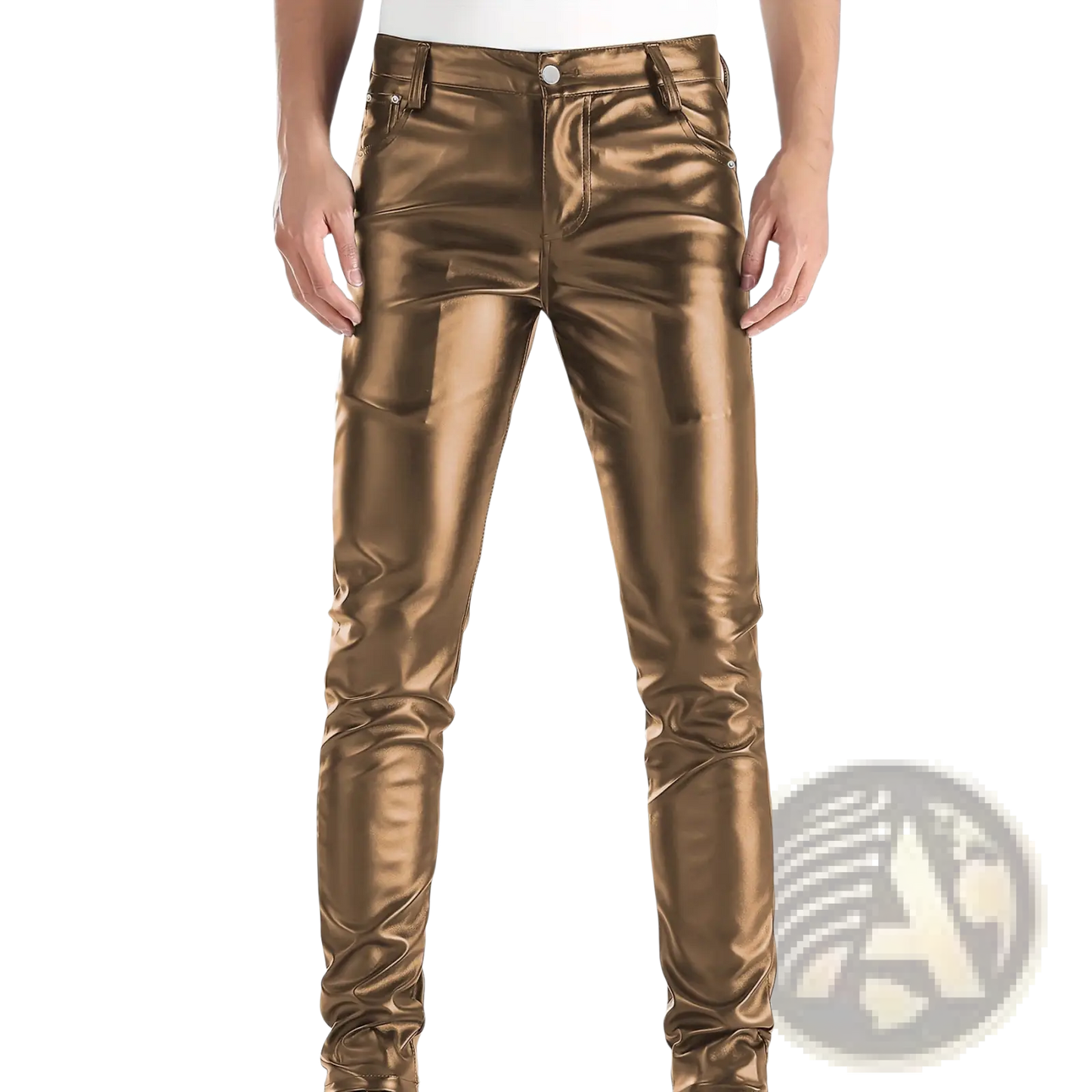 Men's Slim Fit Metallic and Matte Faux Leather Pants