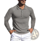 Men's Slim Fit Ribbed Knit Long Sleeve Polo Shirt