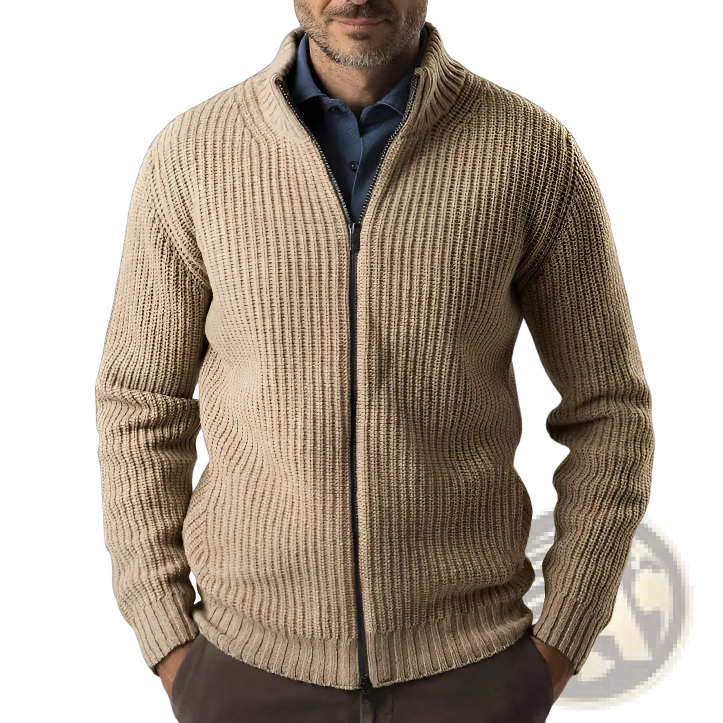 Men's Slim Fit Ribbed Knit Zip Up Sweater Jacket