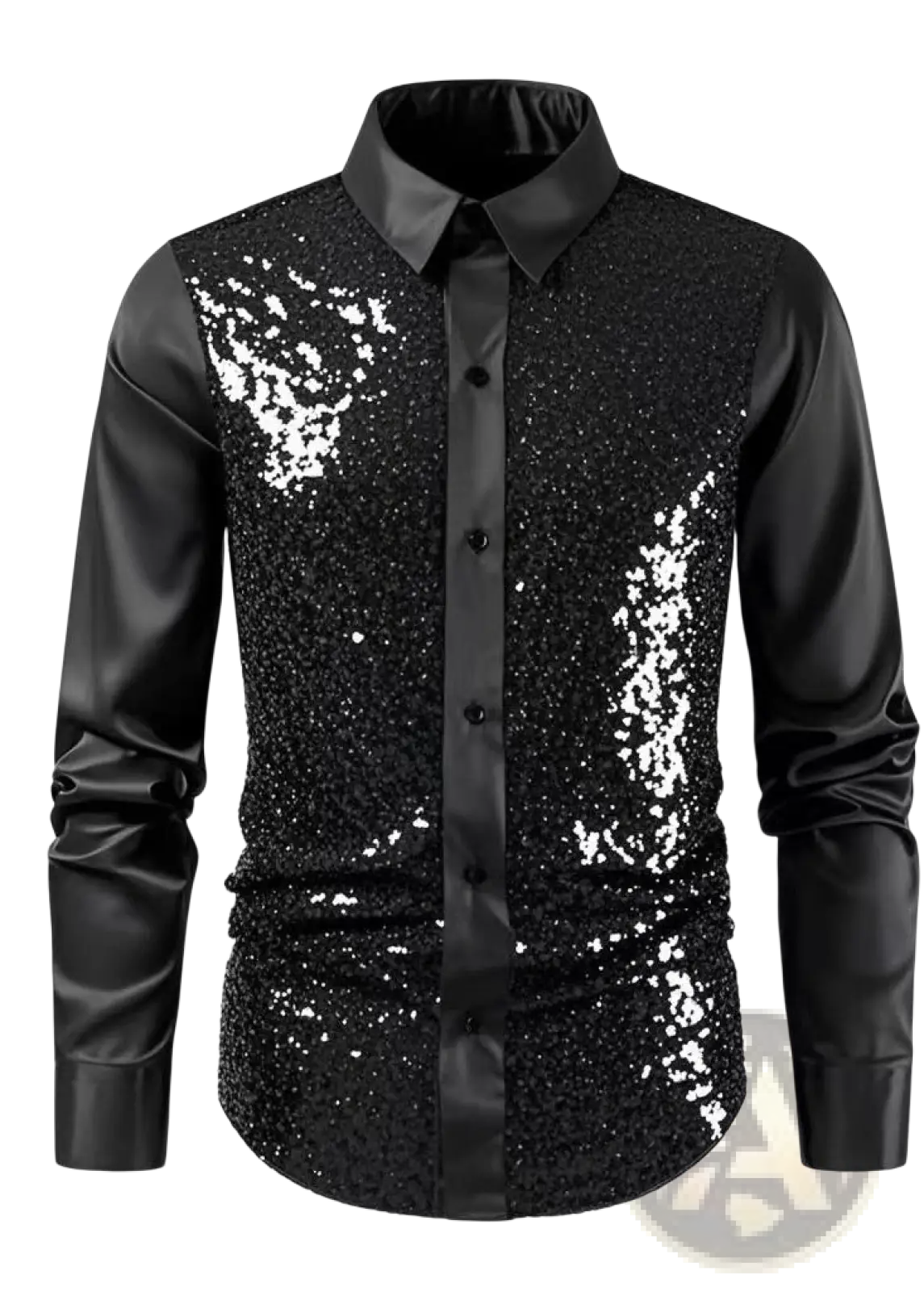 Men's Slim Fit Sequin Party Shirt with Satin Accents
