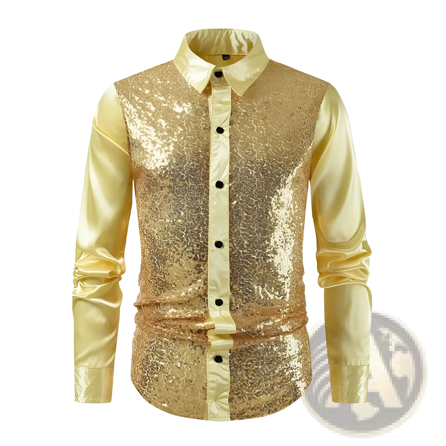 Men's Slim Fit Sequin Party Shirt with Satin Accents