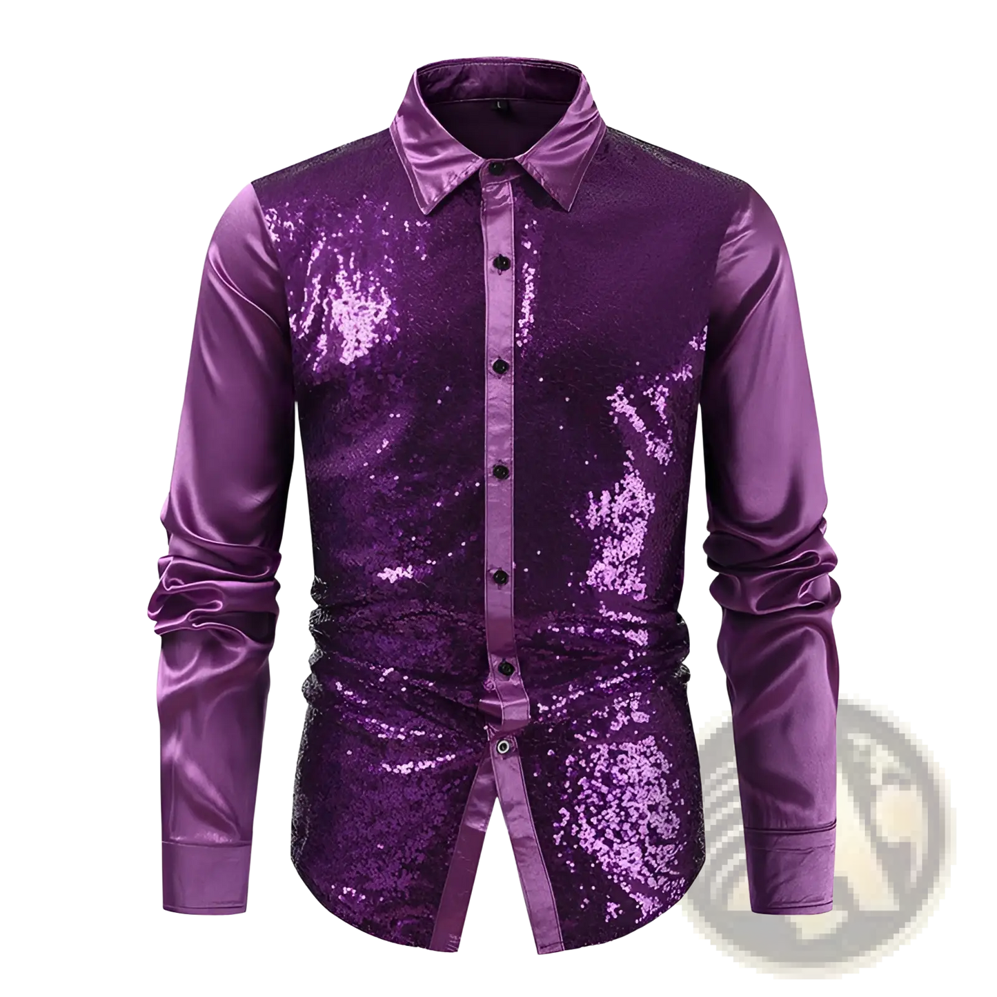 Men's Slim Fit Sequin Party Shirt with Satin Accents