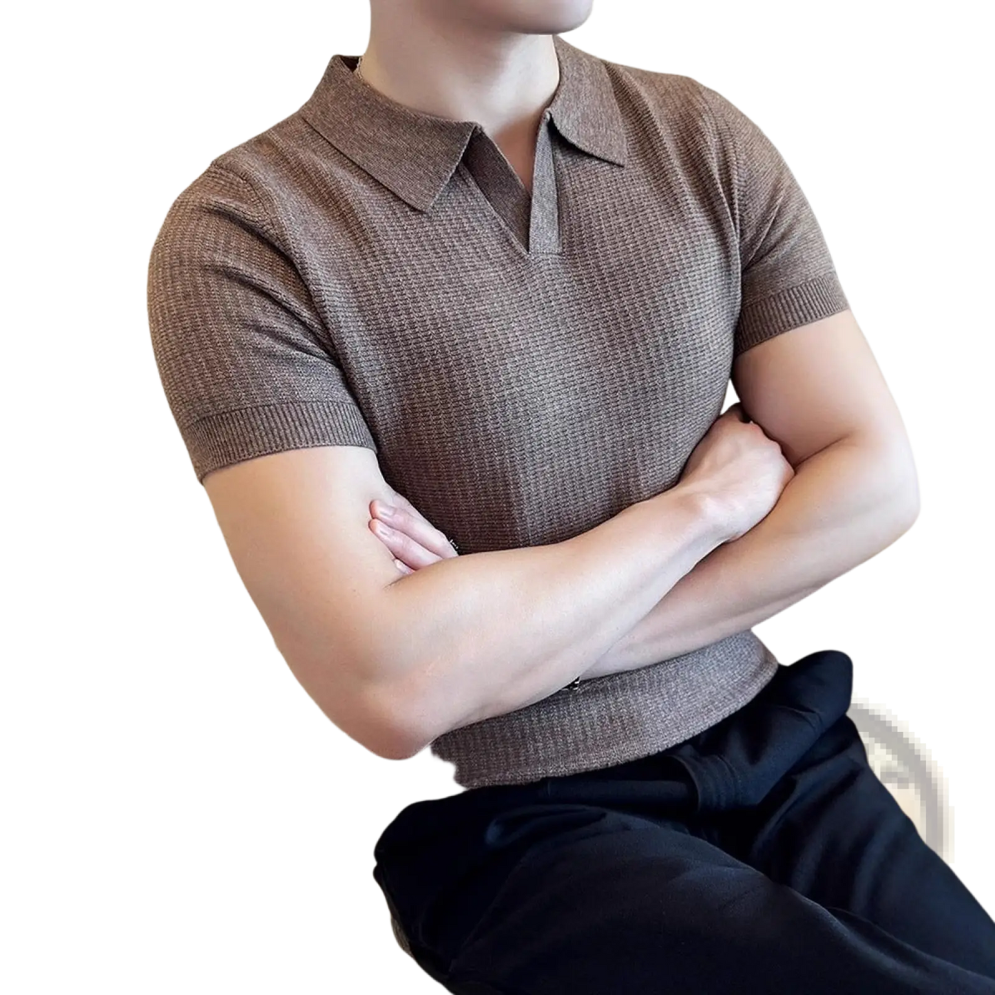 Men's Slim Fit Textured Knit Summer Polo Shirt