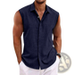 Men's Slim Fit Textured Sleeveless Linen Blend Beach Shirt