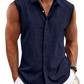 Men's Slim Fit Textured Sleeveless Linen Blend Beach Shirt