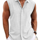 Men's Slim Fit Textured Sleeveless Linen Blend Beach Shirt