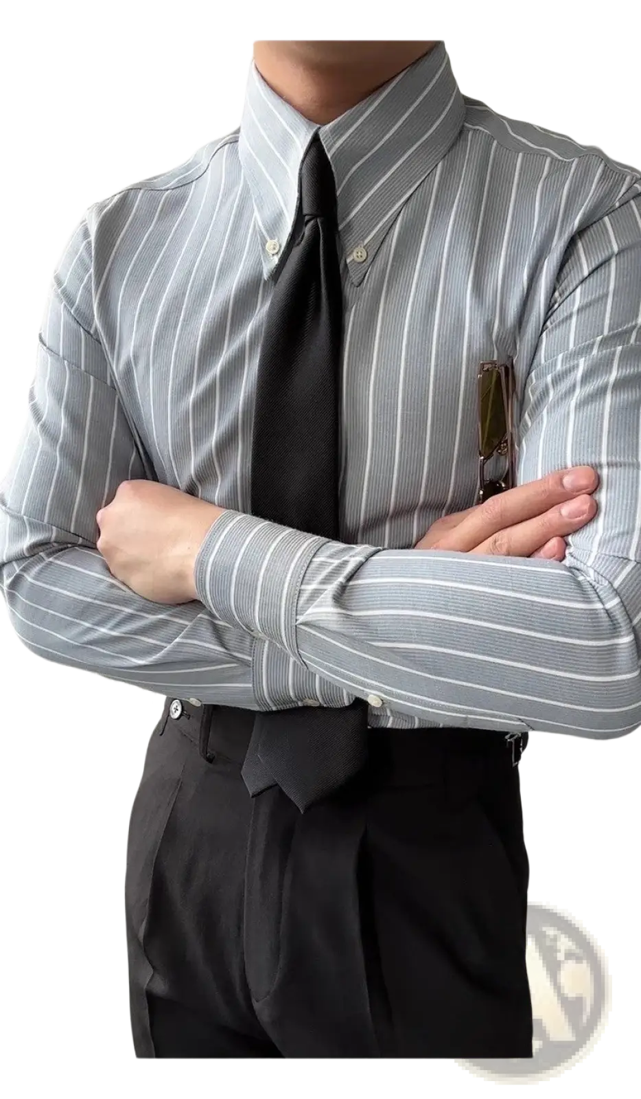 Men's Slim Fit Vertical Striped Long Sleeve Business Shirt