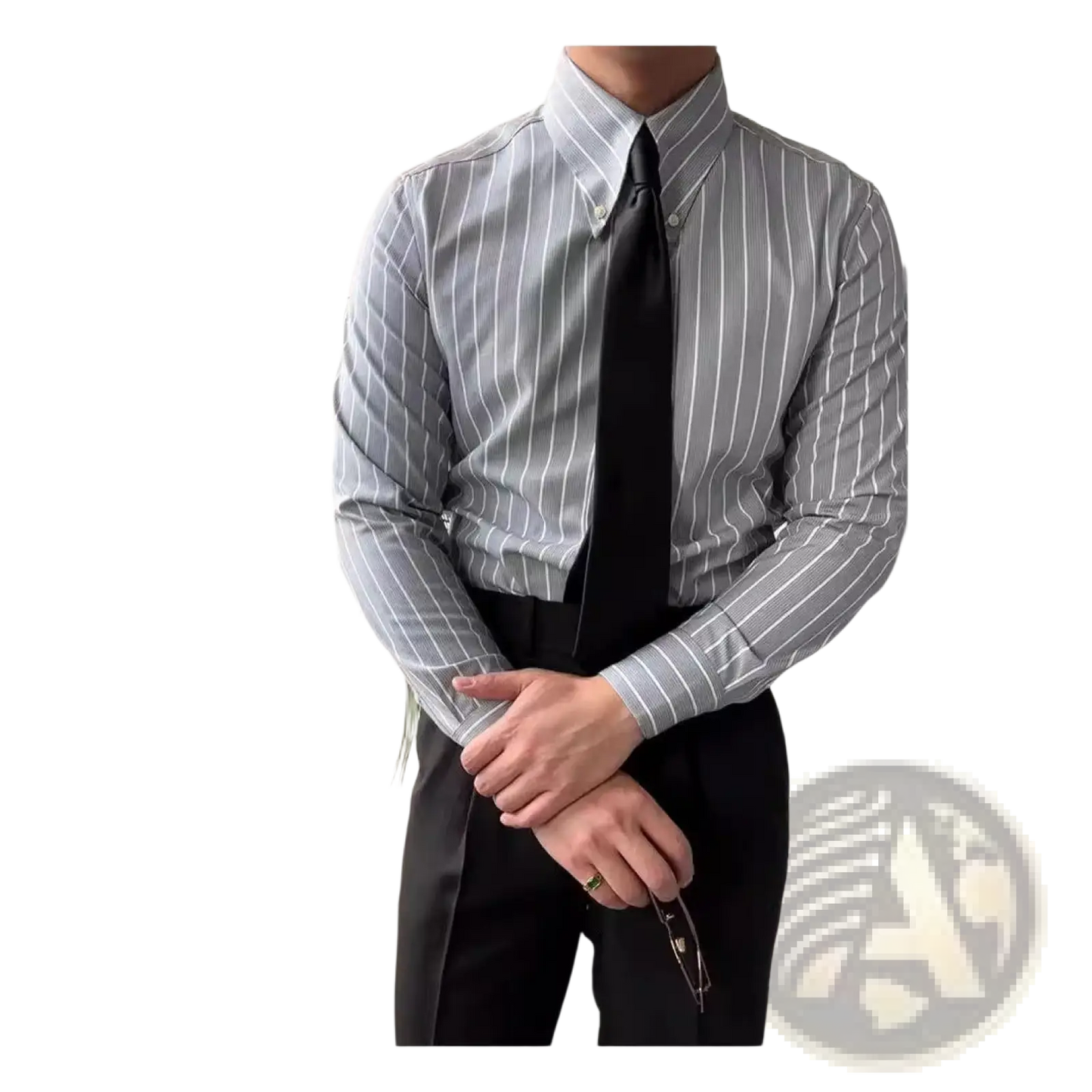 Men's Slim Fit Vertical Striped Long Sleeve Business Shirt