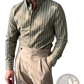 Men's Slim Fit Vertical Striped Long Sleeve Business Shirt