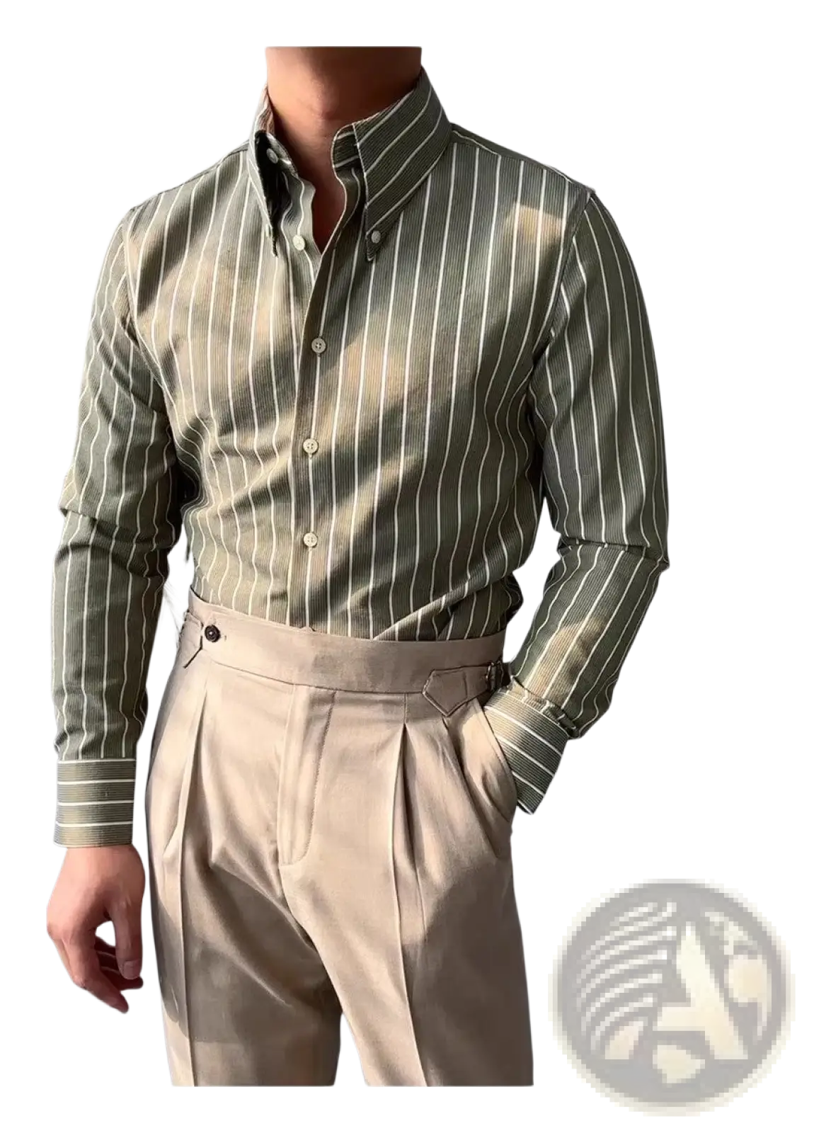 Men's Slim Fit Vertical Striped Long Sleeve Business Shirt