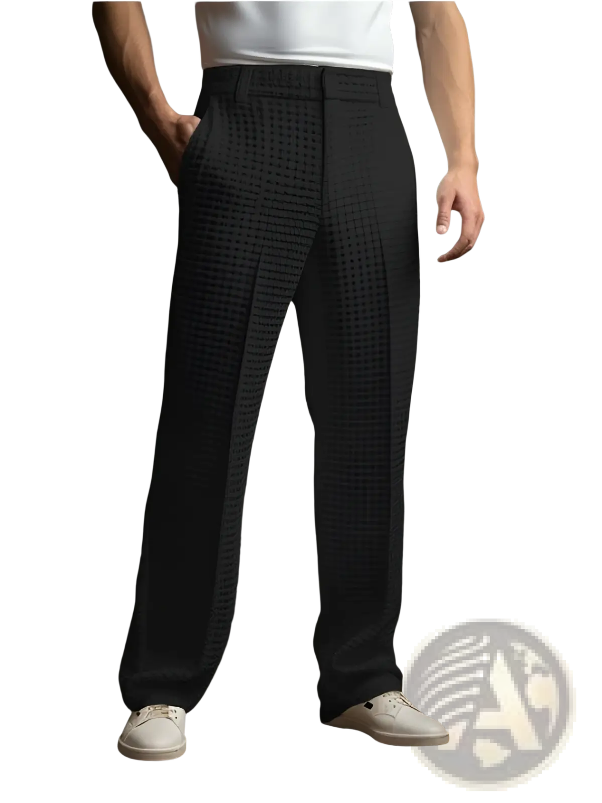 Men's Slim Fit Waffle Knit Straight Leg Business Trousers