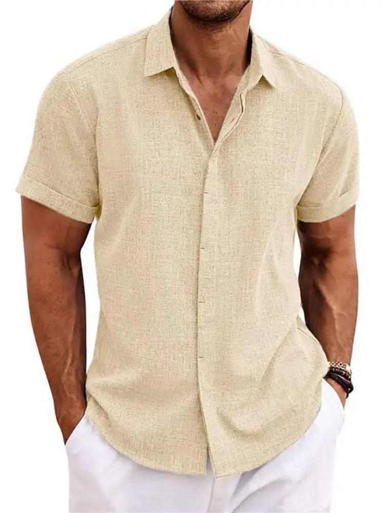 Men's Relaxed Fit Solid Linen Short Sleeve Shirt