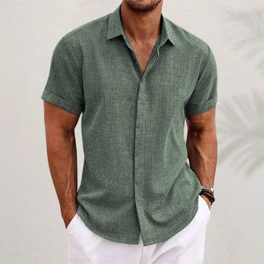 Men's Relaxed Fit Solid Linen Short Sleeve Shirt