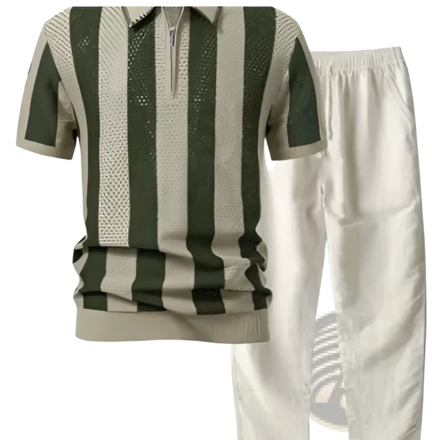 Men’s Striped Breathable Knit Summer Polo Shirt