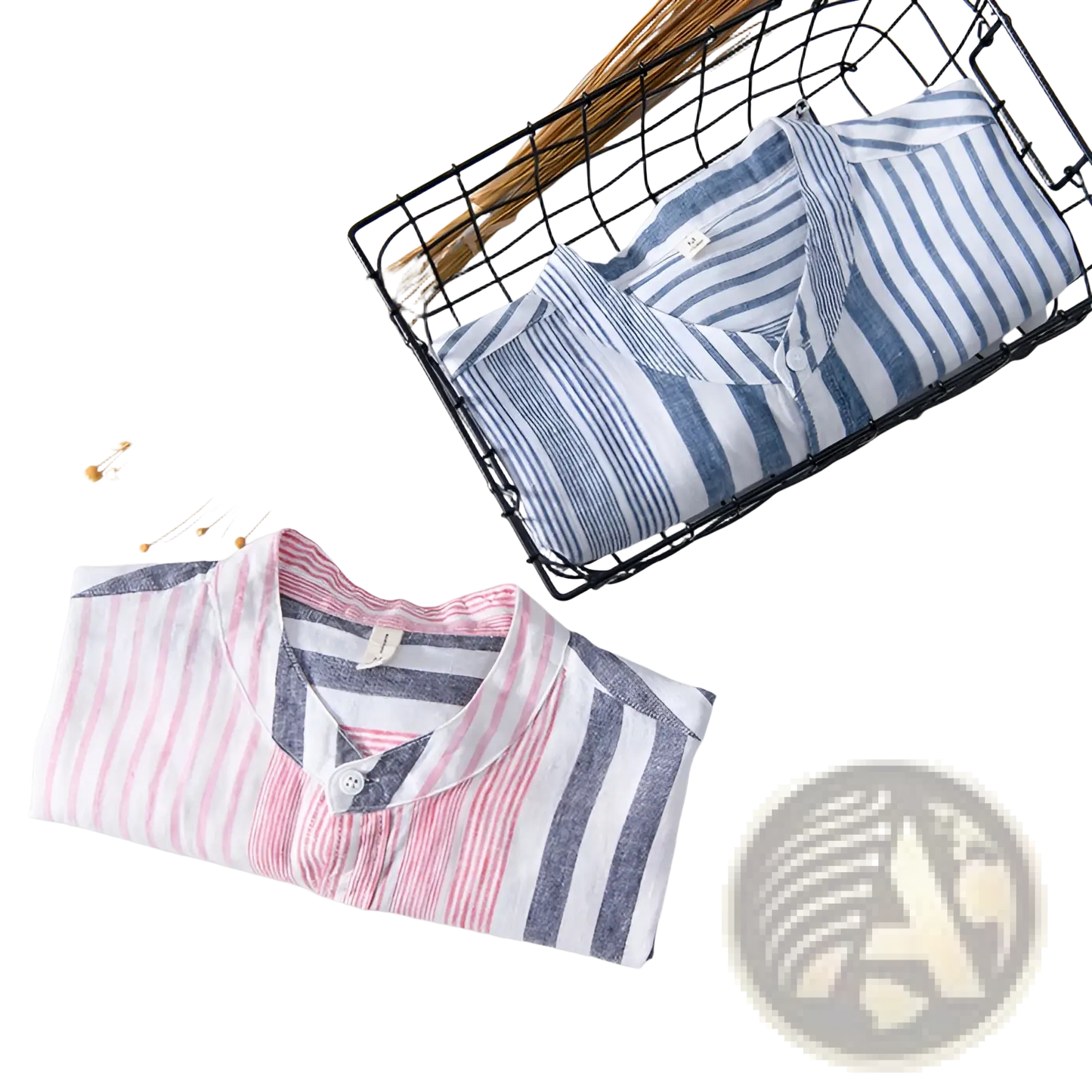 Men's Striped Linen Mandarin Collar Short Sleeve Shirt