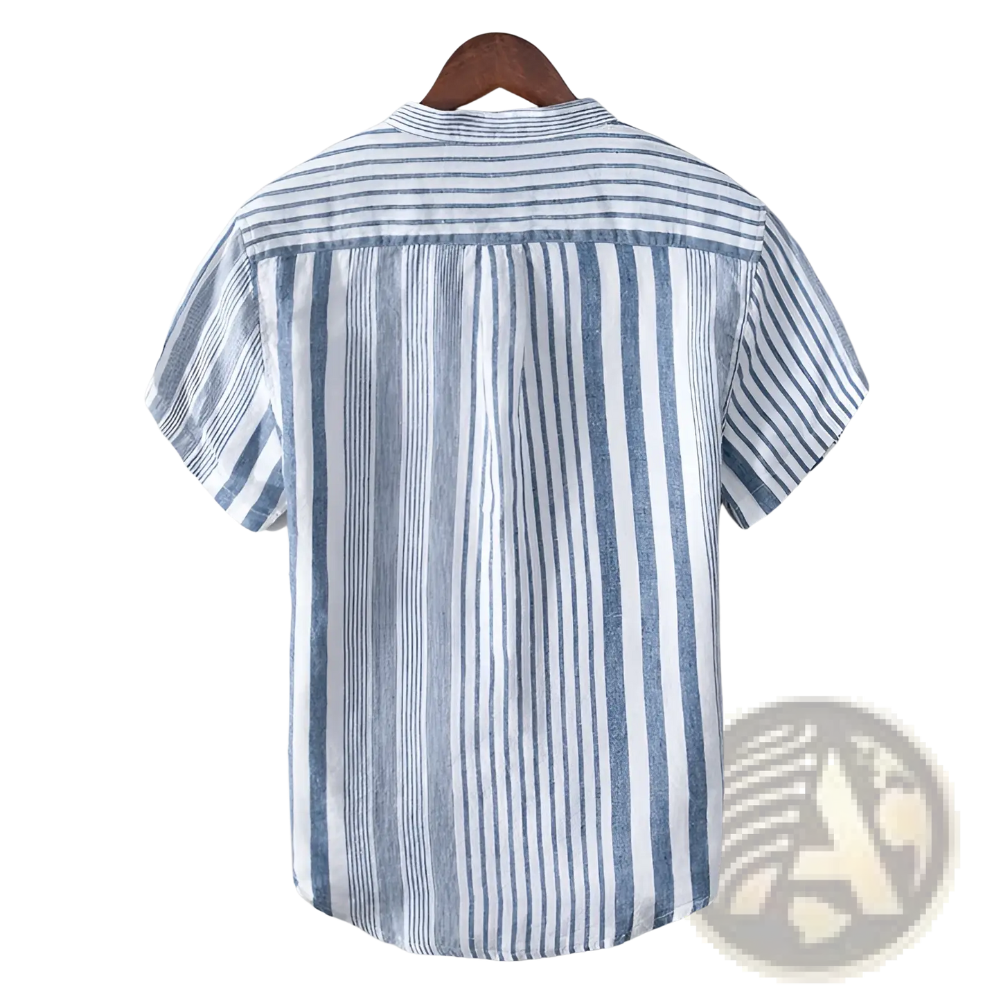 Men's Striped Linen Mandarin Collar Short Sleeve Shirt