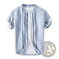 Men's Striped Linen Mandarin Collar Short Sleeve Shirt