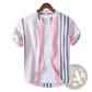 Men's Striped Linen Mandarin Collar Short Sleeve Shirt