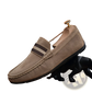 Men's Suede Loafers with Metal Buckle and Rubber Sole