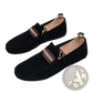 Men's Suede Loafers with Metal Buckle and Rubber Sole