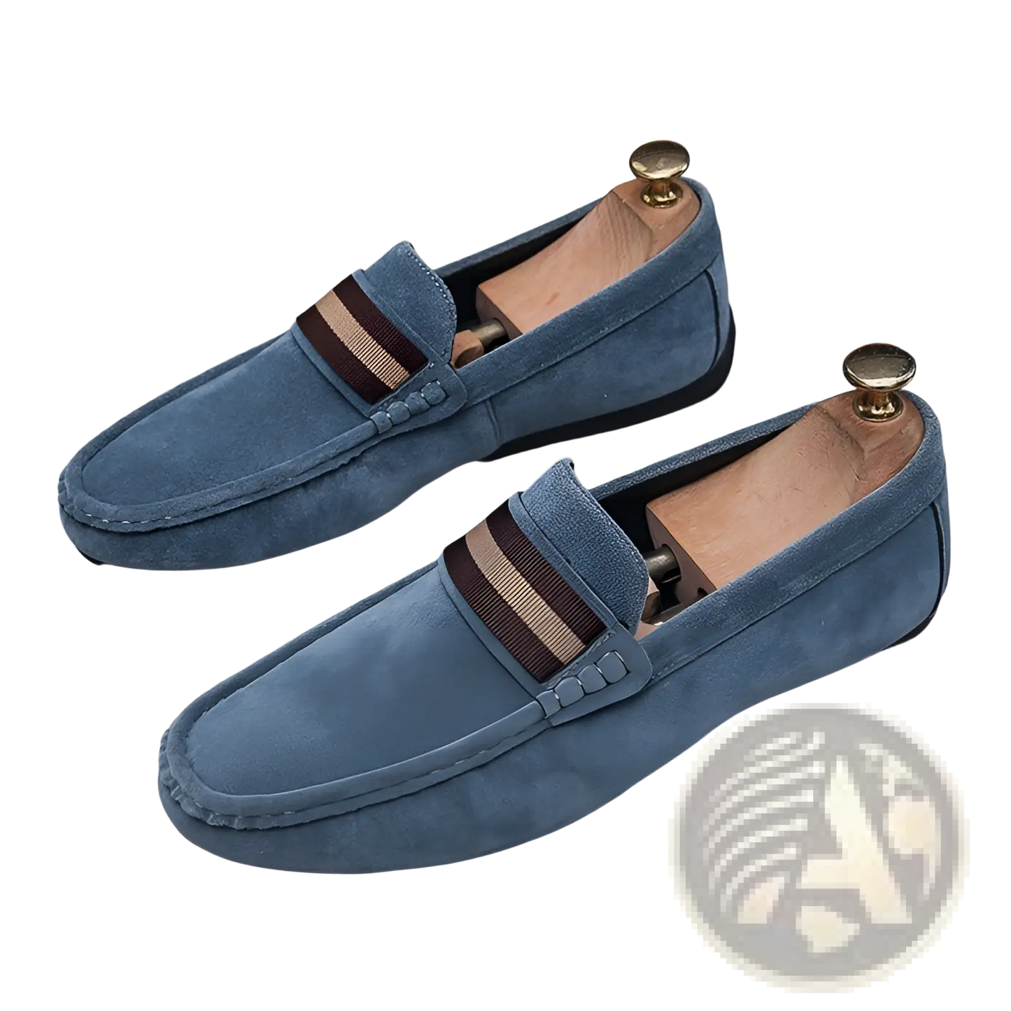 Men's Suede Loafers with Metal Buckle and Rubber Sole