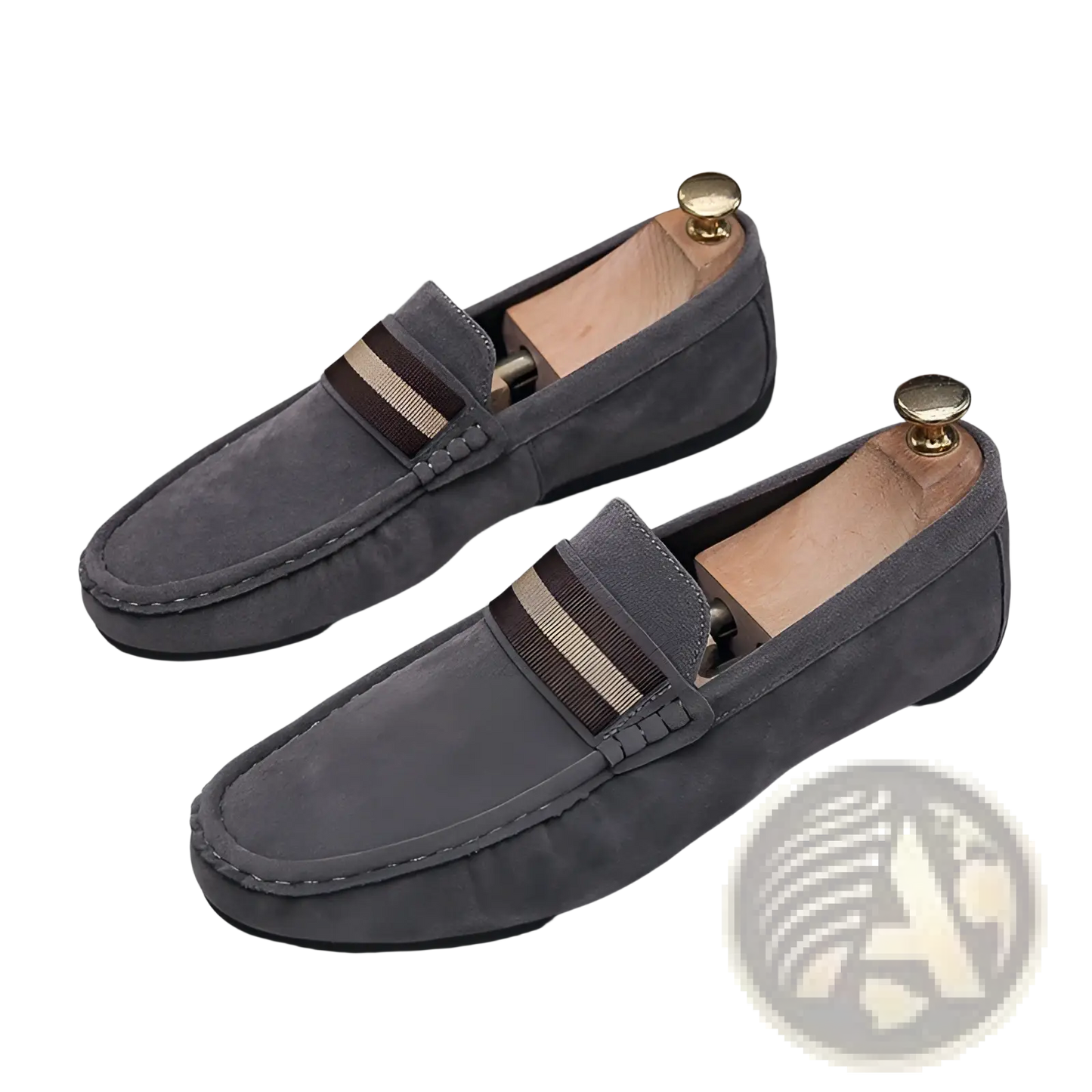 Men's Suede Loafers with Metal Buckle and Rubber Sole