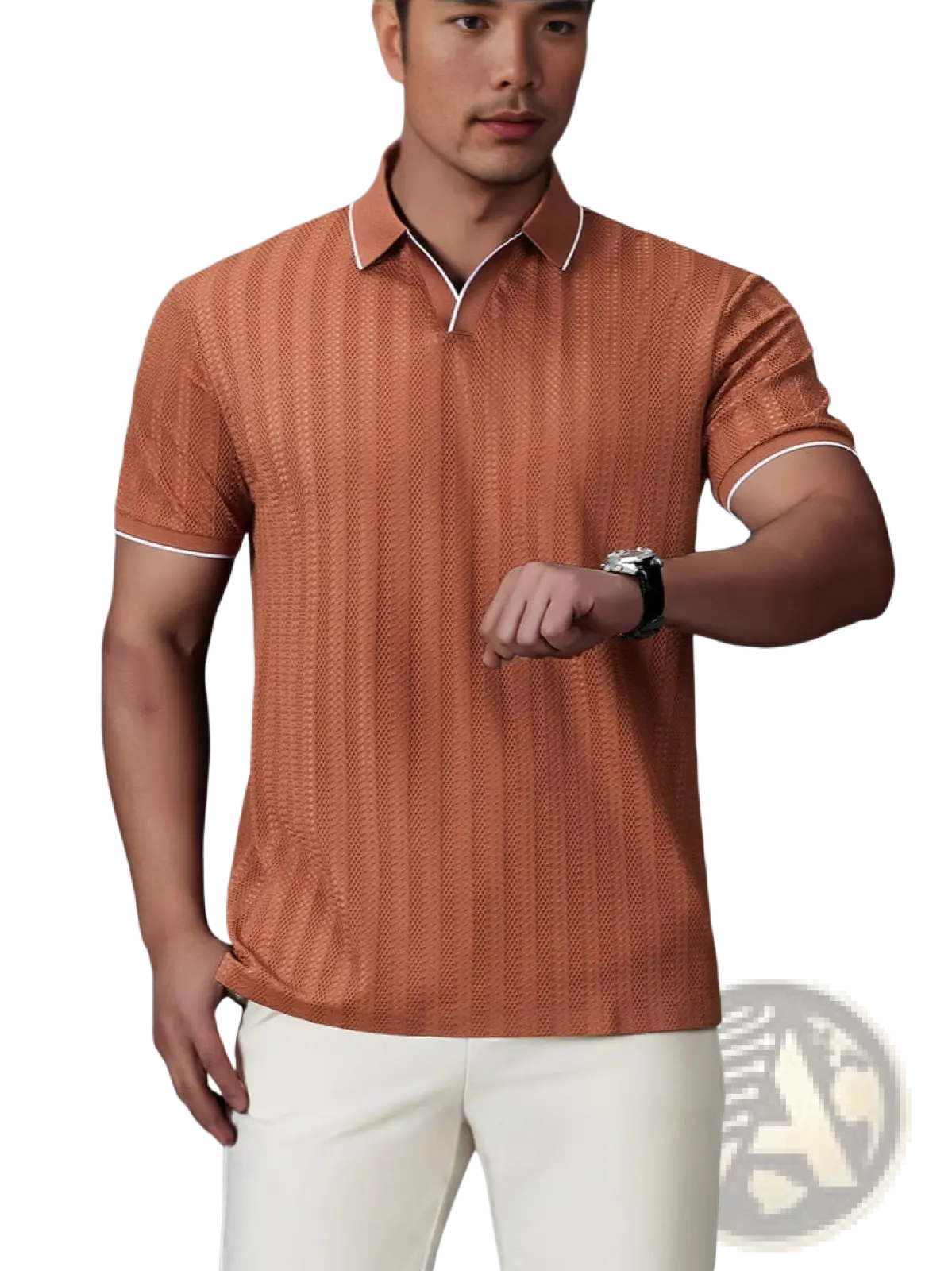 Men's Textured Ice Silk Contrast Trim Polo Shirt