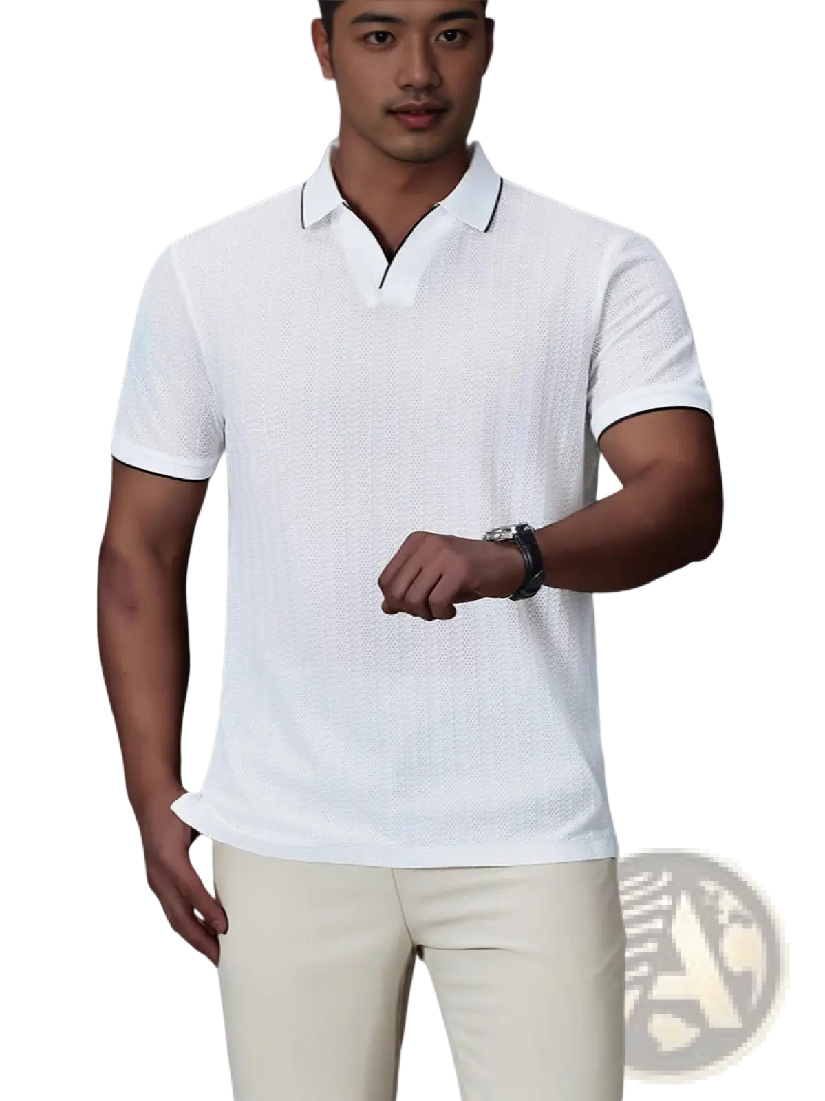 Men's Textured Ice Silk Contrast Trim Polo Shirt