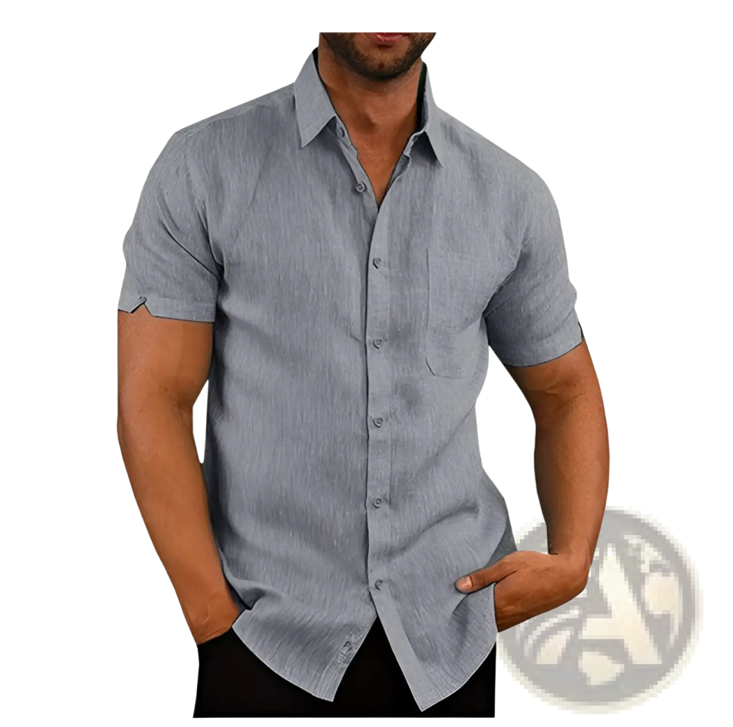 Men's Textured Short Sleeve Button Up Shirt with Pocket