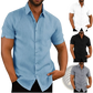 Men's Textured Short Sleeve Button Up Shirt with Pocket