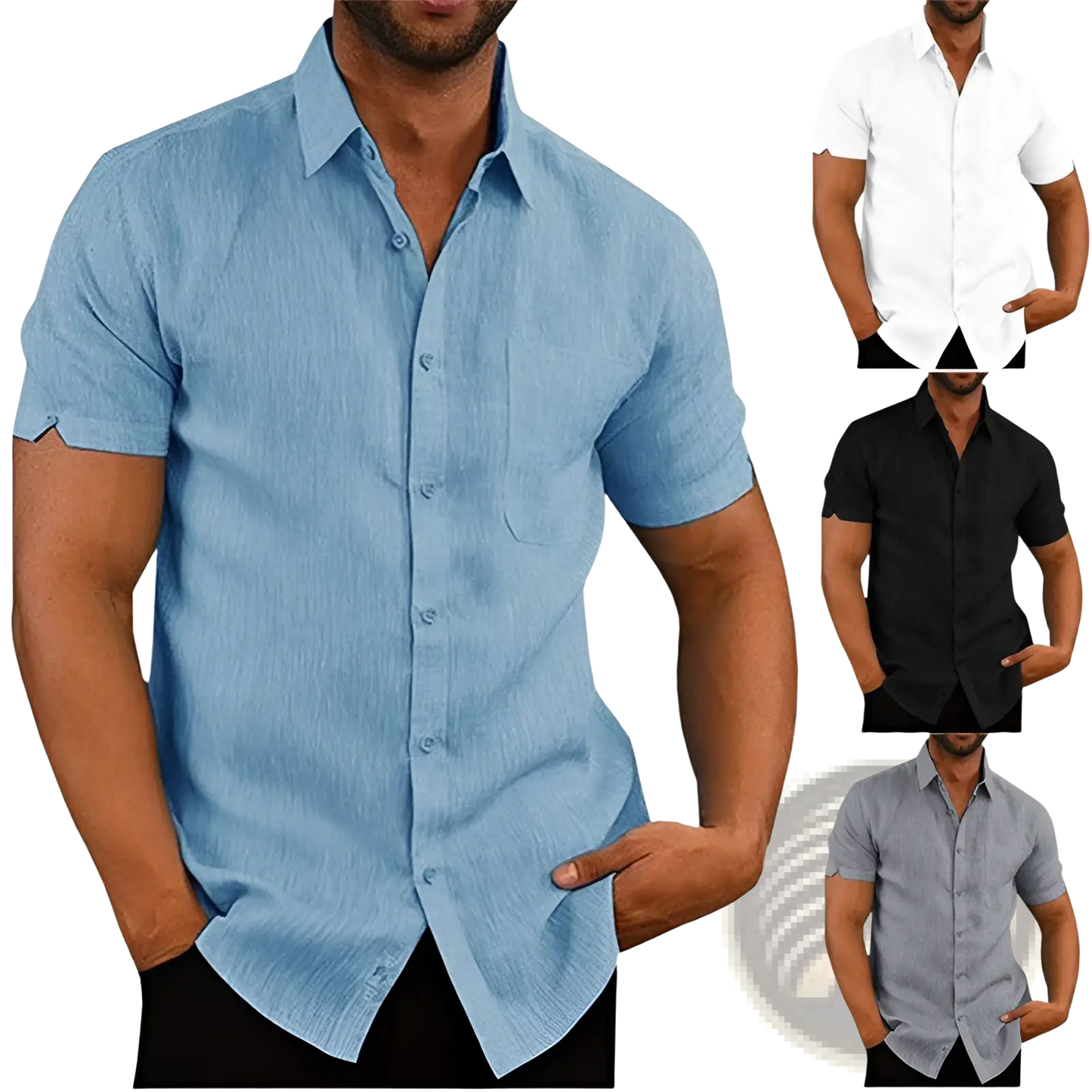 Men's Textured Short Sleeve Button Up Shirt with Pocket