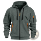 Men's Textured Sporty Zip Hoodie with Orange Accents
