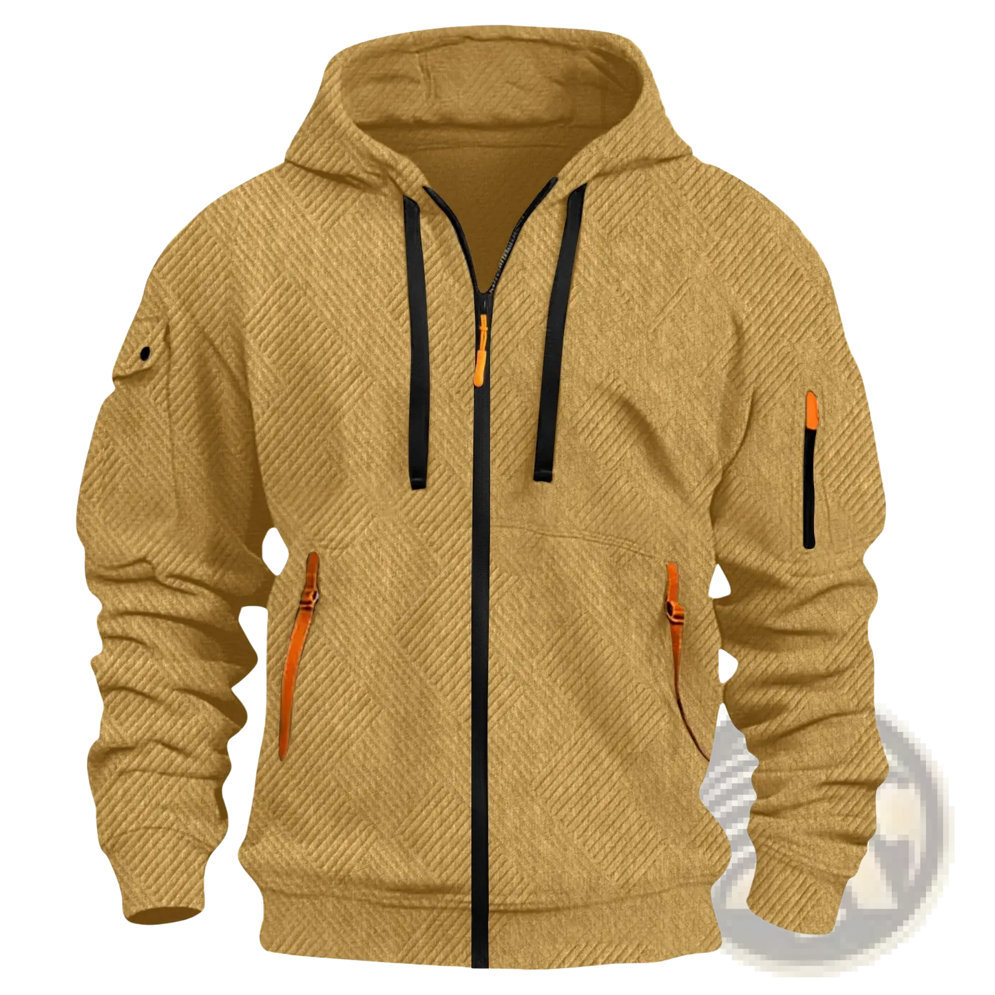 Men's Textured Sporty Zip Hoodie with Orange Accents