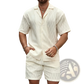 Men's Textured Wave Pattern Summer Shirt and Shorts Set