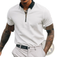 Men's Textured White Polo Shirt with Black Contrast Zipper